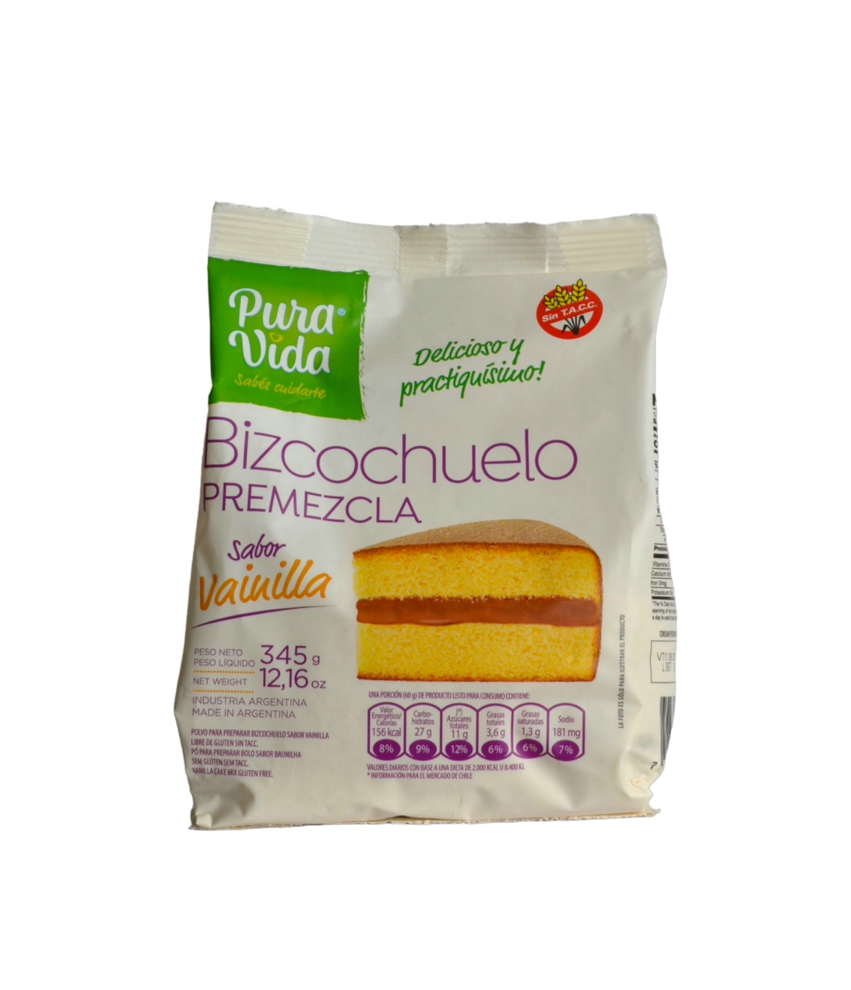 PURA VIDA PREMEZCLA BIZCOCHUELO VAINILLA S/TACC